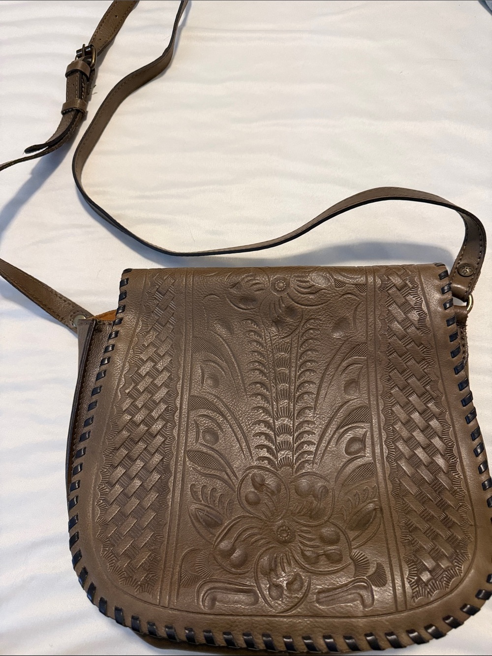 Brown / Olive Embossed Leather Crossbody Bag - Stylish Women’s Shoulder Bag